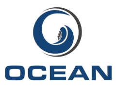 Logo con onda blu e la scritta OCEAN in caratteri maiuscoli.